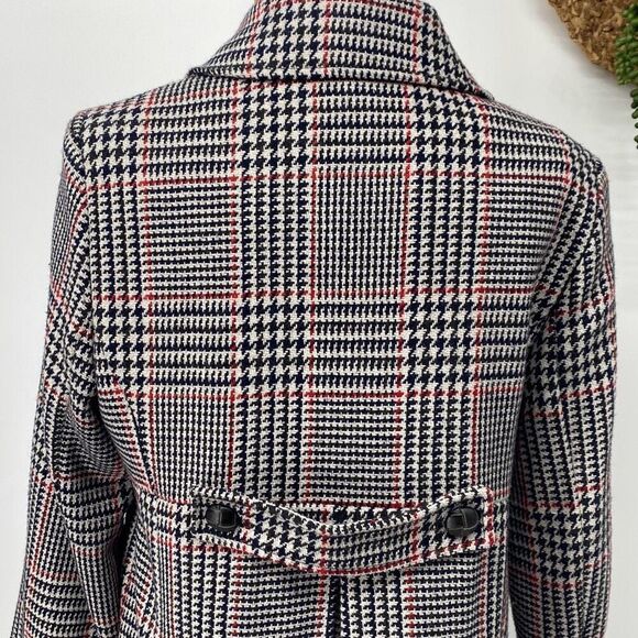 Tommy Hilfiger Classics 12 Wool Blend Houndtooth Plaid Coat Navy Red Cream Pocke - Picture 13 of 16